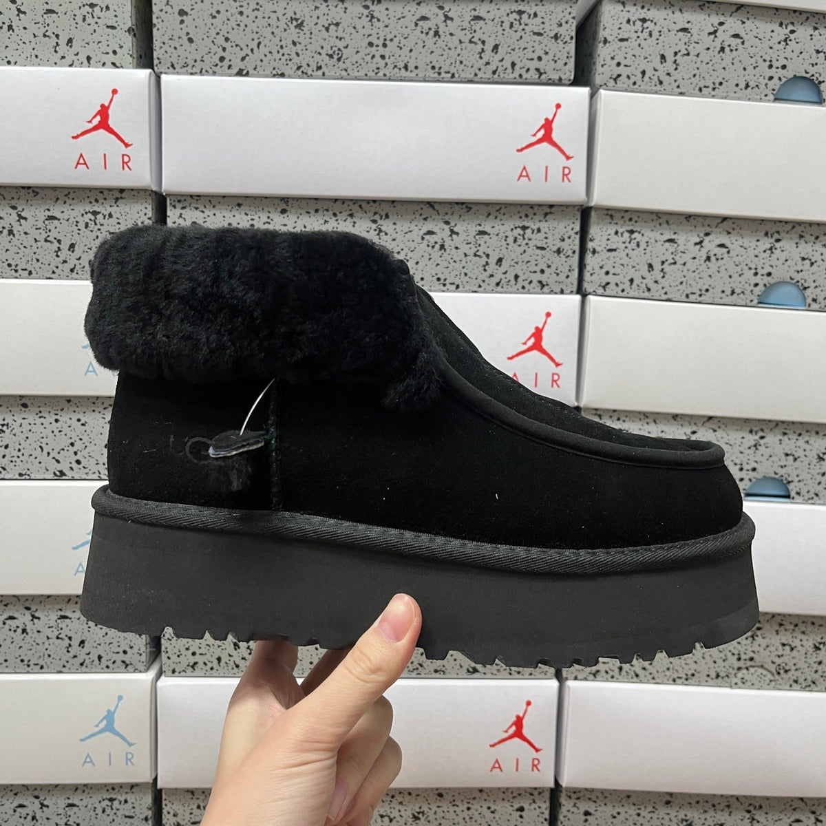 UGG Tazz Platform Women's Slip-On Boot – Suede Moc-Toe Boot with Tonal Black Shearling Cuff, Shearling Lining & Chunky SugrSole Platform in Black