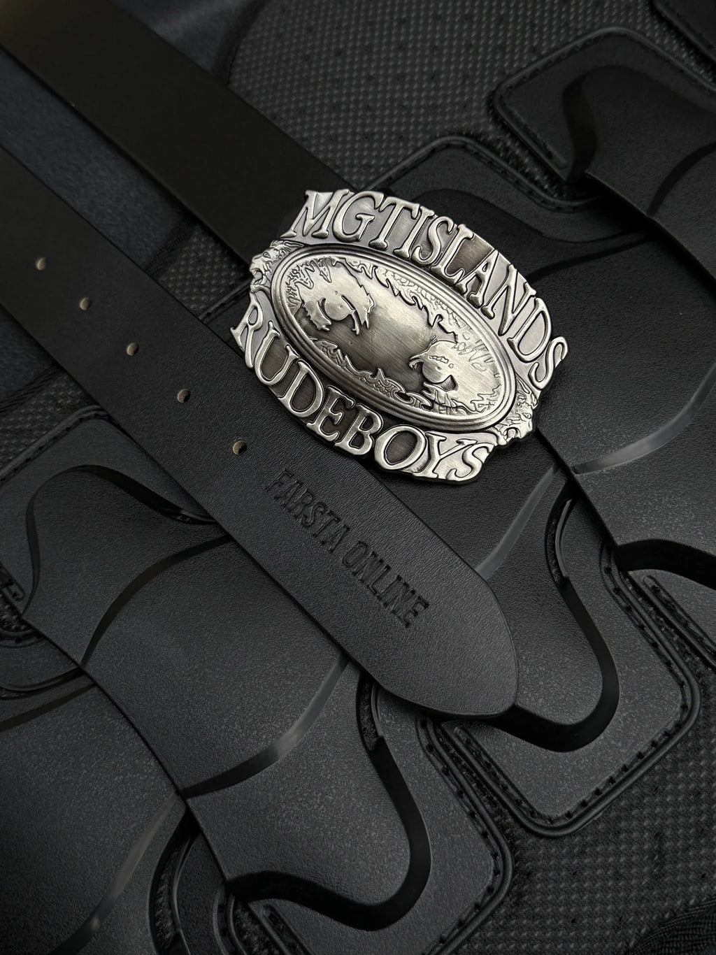MGTISLANDS RUDEBOYS Leather Belt Vintage Embossed Metal Buckle Waist