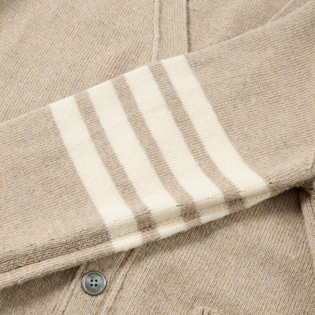 4 - Bar Premium Cotton V - Neck Cardigan - Classic Khaki Knit | Thom Browne