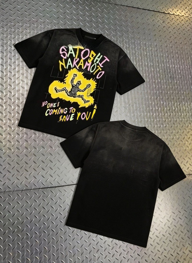 Satoshi Nakamoto Vintage Washed Distressed Crew Neck T Shirt Unisex