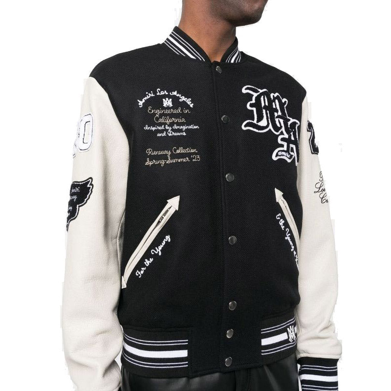 AMIRI logo patch varsity bomber jacket Black