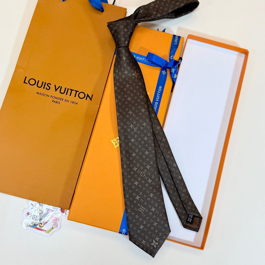 Louis Vuitton Style Men's Monogram Silk Tie