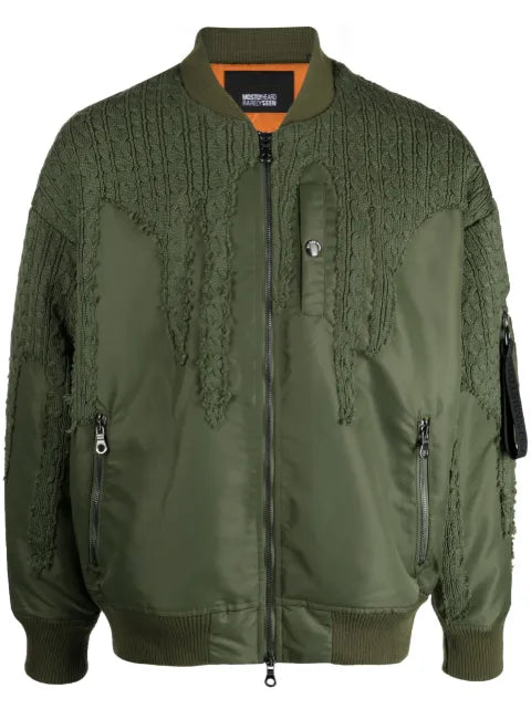 Mostly Heard Rarely Seen Drip crochet-panelling bomber jacket
