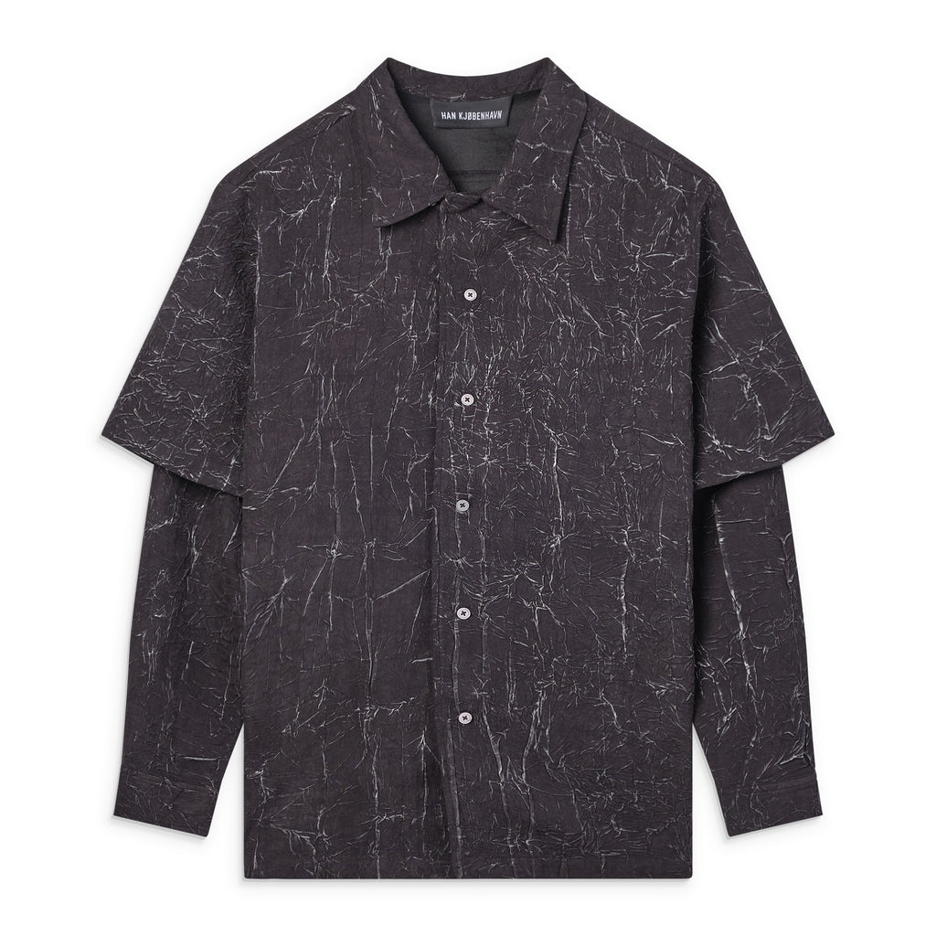 Black Textured Print Two-Layered L/S Shirt