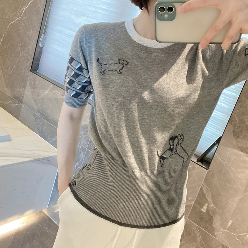 Thom Browne Embroidered Short Sleeve Sweater