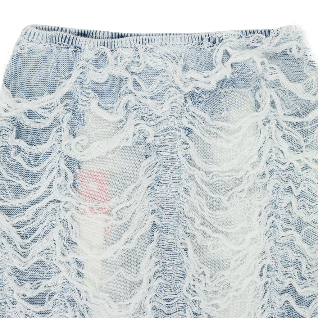BLUE DENIM SHREDDED LONG MAXI SKIRT
