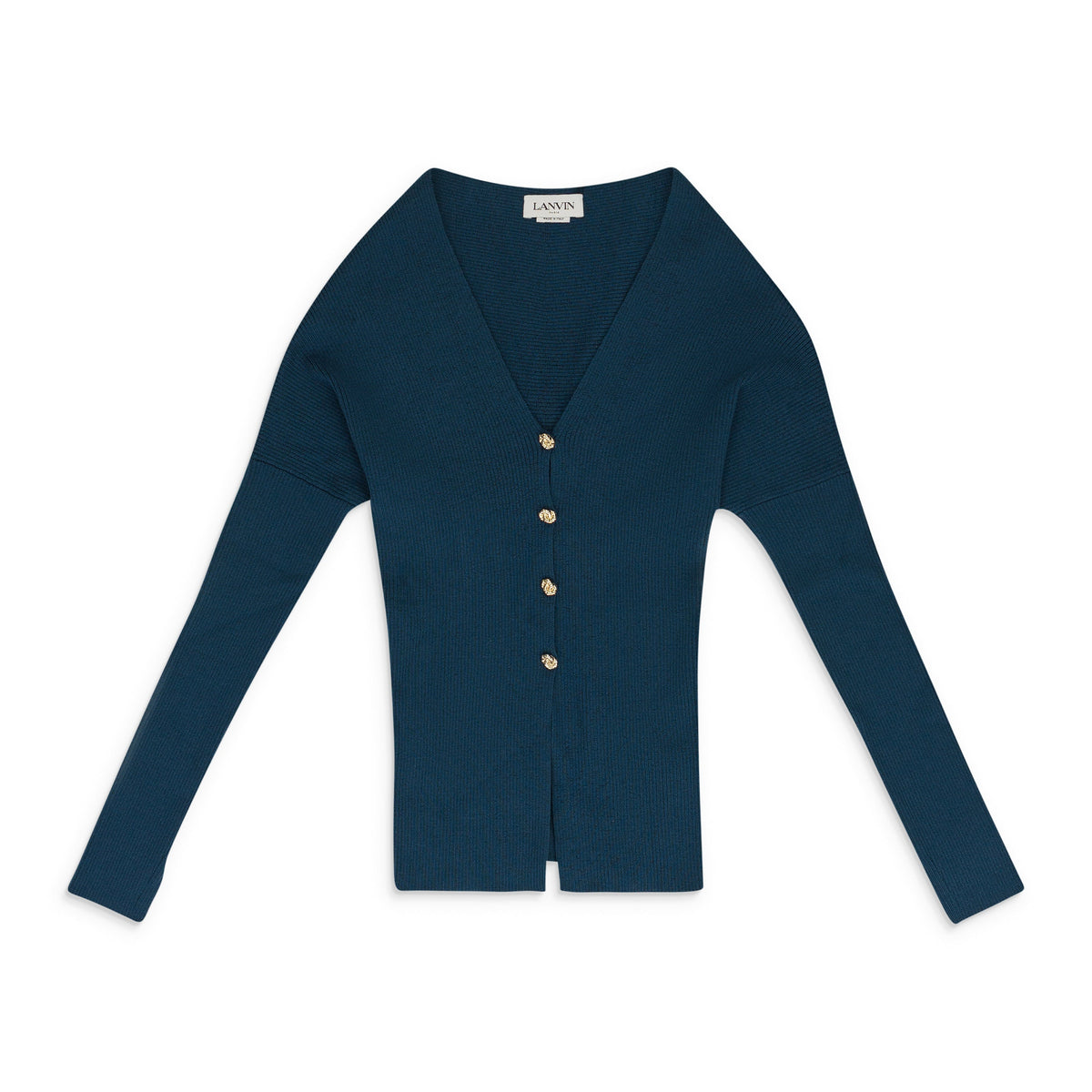 BLUE OPEN SHOULDER WAISTED CARDIGAN