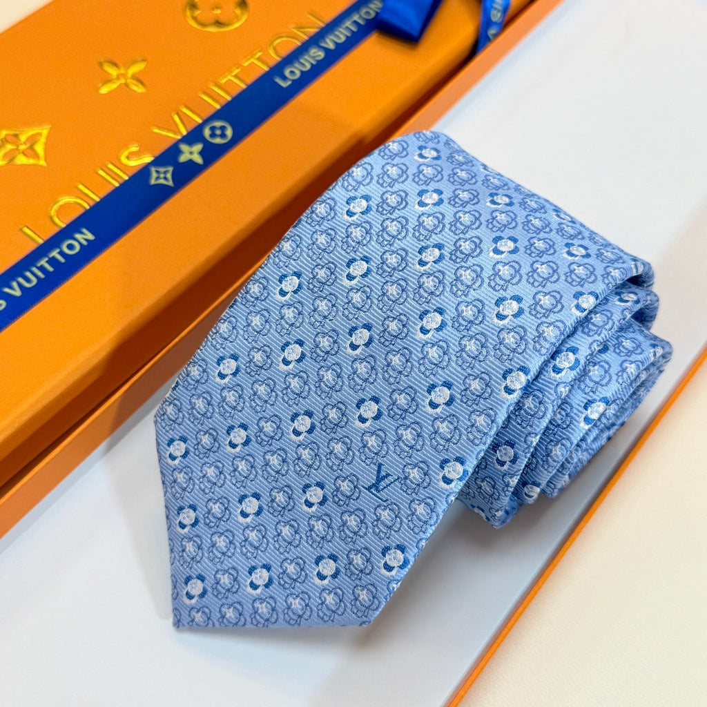 Louis Vuitton Style Men's Floral Monogram Silk Tie