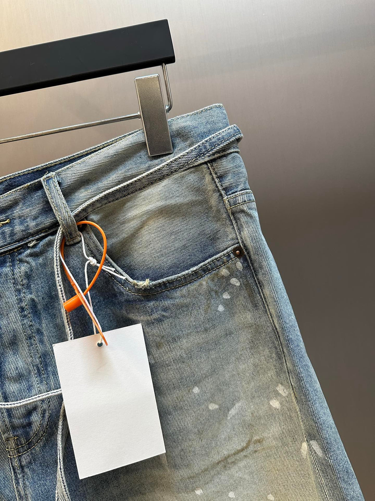 Acne Studios Paint‑Splatter Vintage Washed Denim Shorts