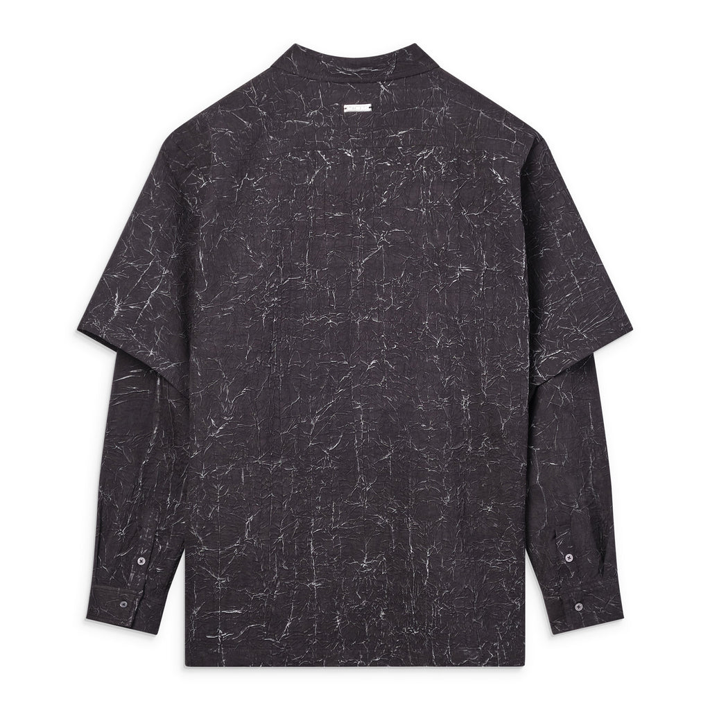 Black Textured Print Two-Layered L/S Shirt