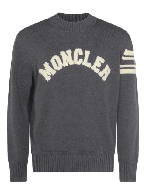 Moncler logo-embroidered striped-sleeve sweater