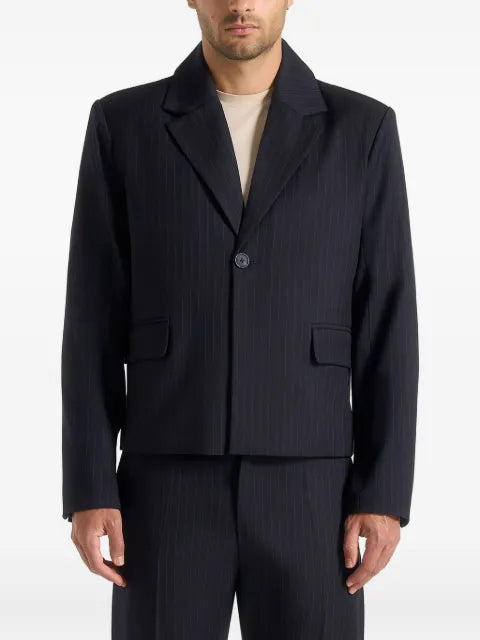 Manière De Voir Silas in navy pinstriped-pattern tailored  cropped-blazer