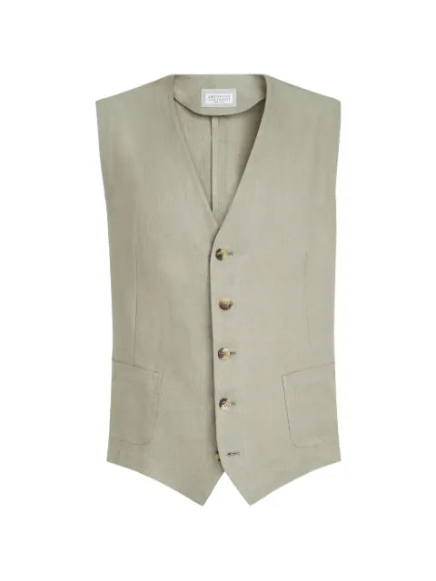 Brunello Cucinelli  linen micro chevron waistcoat