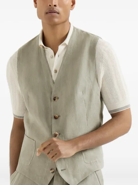 Brunello Cucinelli  linen micro chevron waistcoat