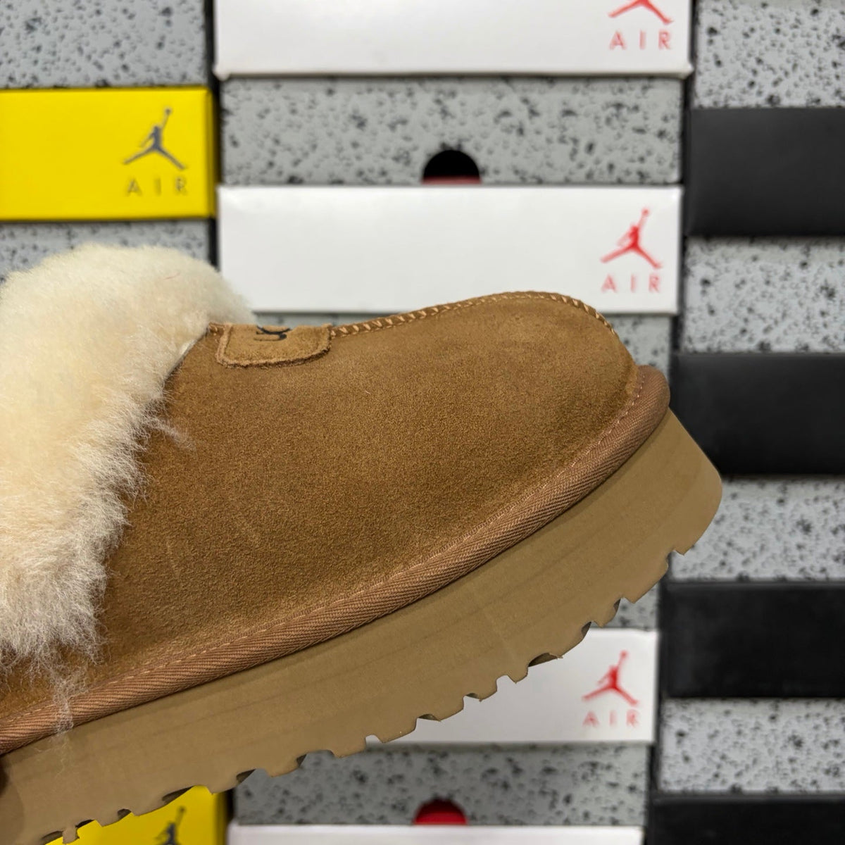 UGG Kallen Lace Slipper – Women’s Platform Suede Clog with Shearling Cuff in Chestnut