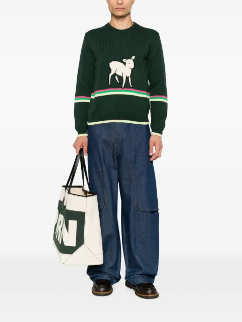 JW Anderson lamb-intarsia striped-trim sweater