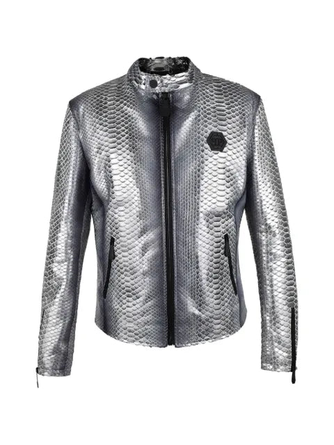 Philipp Plein leather jacket with python-leather effect