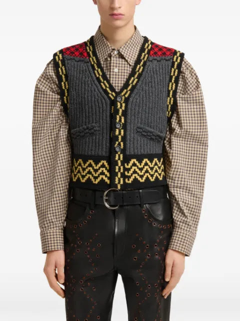 Marni jacquard-knitted geometric-trim waistcoat