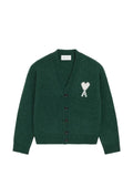 AMI Paris green alpaca cardigan with Ami de Coeur