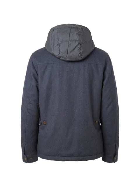 Moorer hooded button-fastening jacket