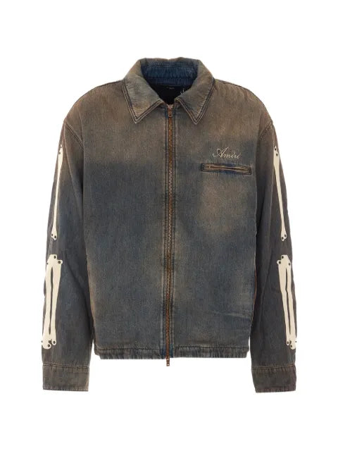 AMIRI Lea Bones zip-up denim jacket