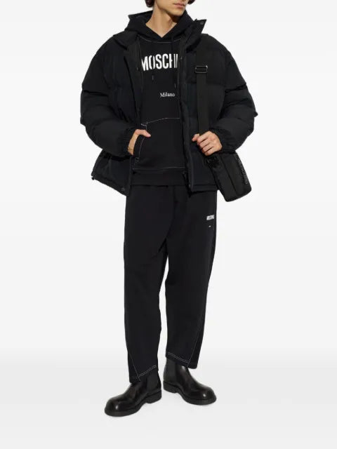 Moschino logo-print contrast-stitch hoodie