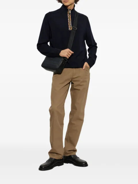 Burberry Check trim wool half-zip sweater