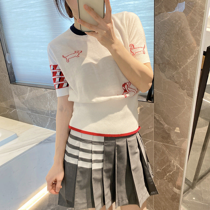 Thom Browne Embroidered Short Sleeve Sweater