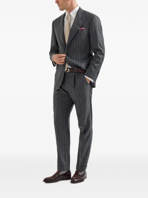 Brunello Cucinelli super 150s virgin wool chalk stripe tailor blazer