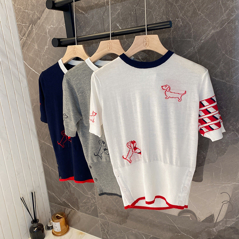 Thom Browne Embroidered Short Sleeve Sweater