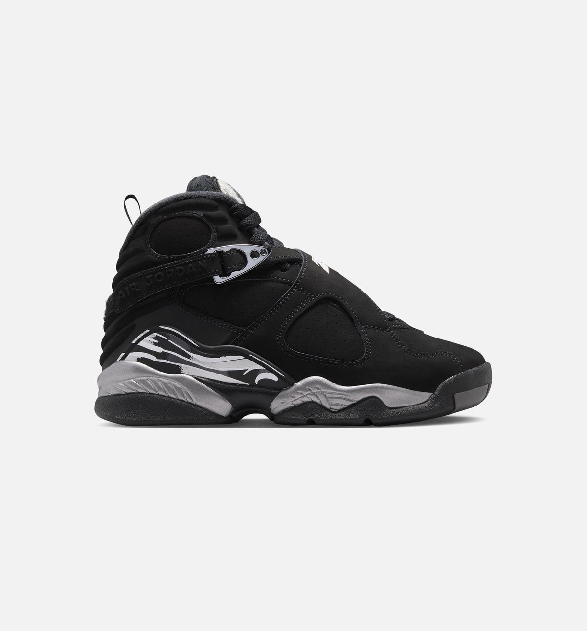 Air Jordan 8 Retro Chrome Black and Light Graphite Grade School Sneakers - Black/White/Light Graphite