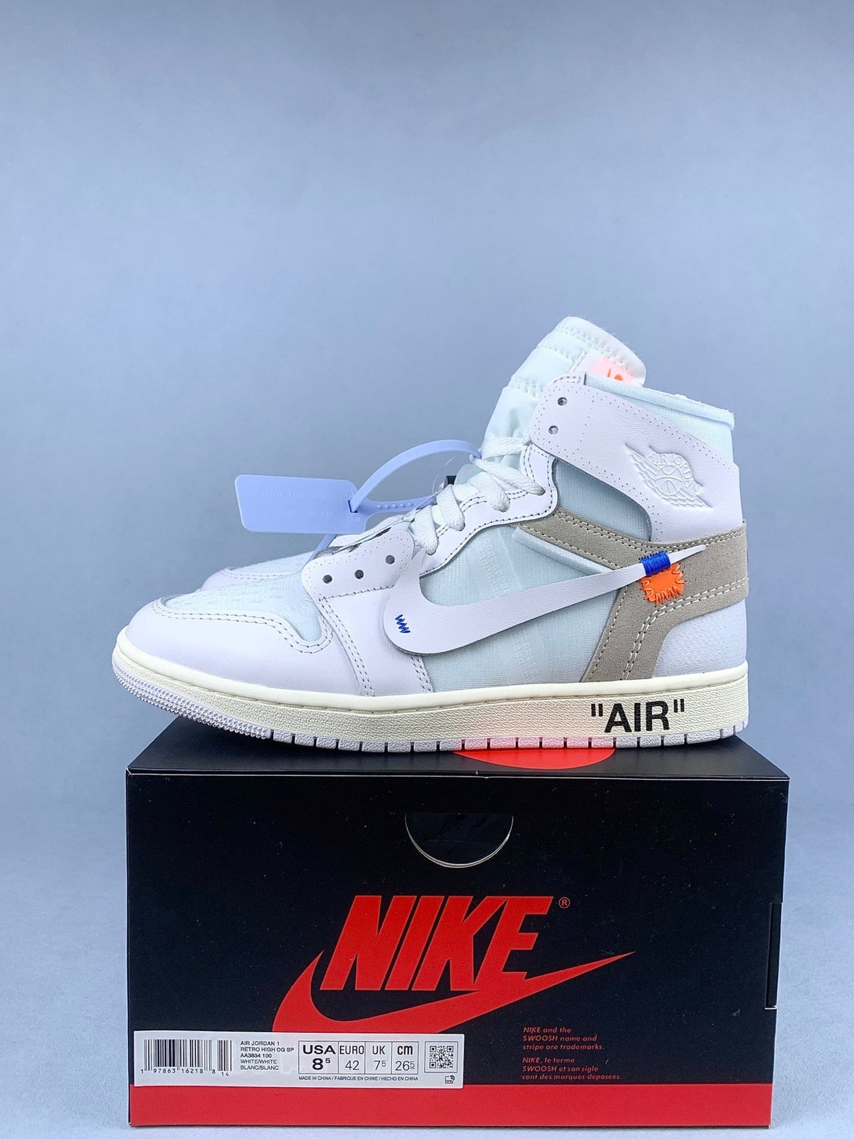 Air Jordan 1 High x Off-White Triple White Unisex Sneakers AA3834-100