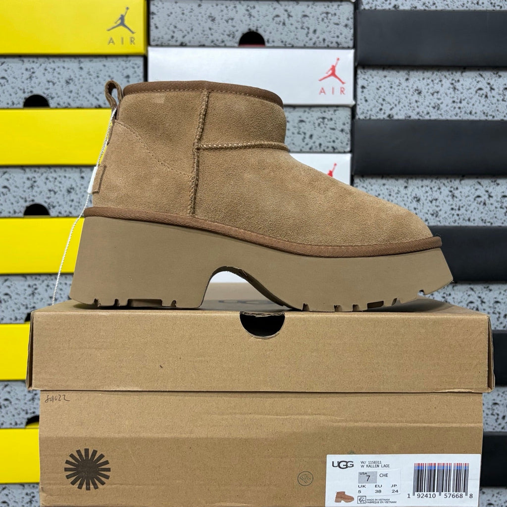 UGG Classic Mini Lace Platform Boot – Women's Chunky Sole Suede Boot in Chestnut
