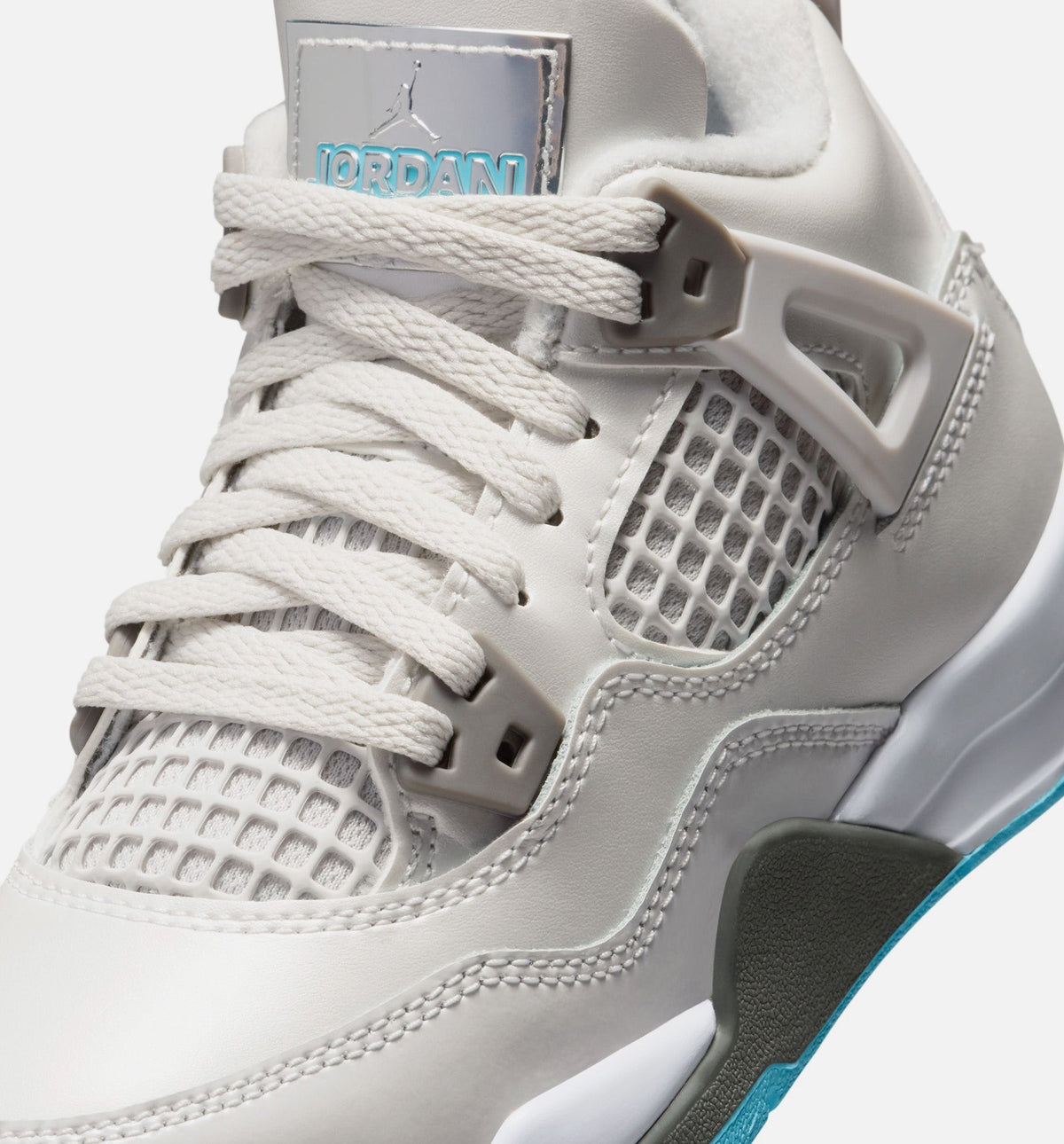 Air Jordan 4 Retro Preschool Lifestyle Shoe - Photon Dust/Blue Chill/Flat Pewter/White/Blue Tint