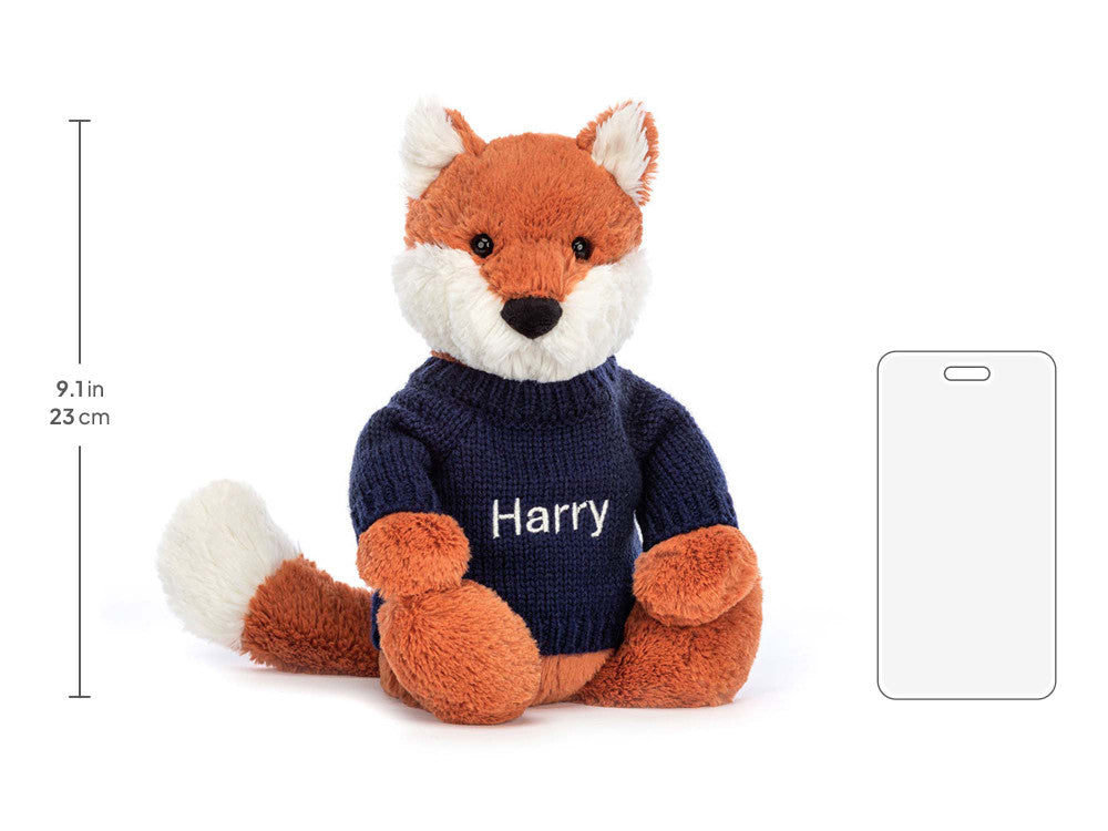 Bashful Fox Cub with Personalized Navy Jumper