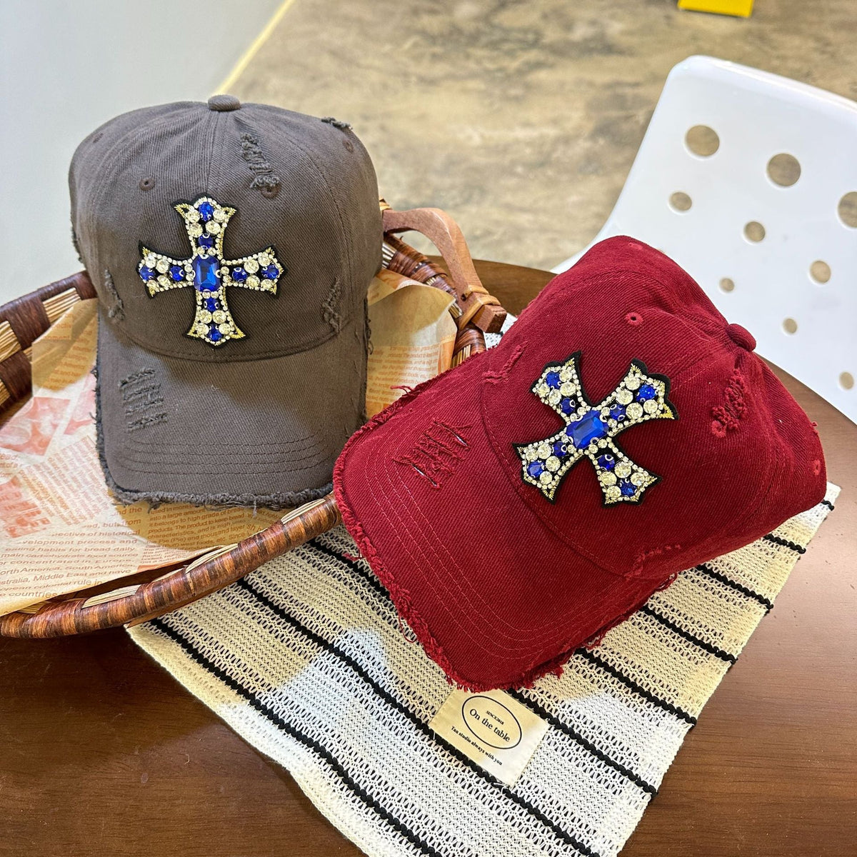 Rhinestone Cross Distressed Baseball Cap Streetwear Multi‑Style