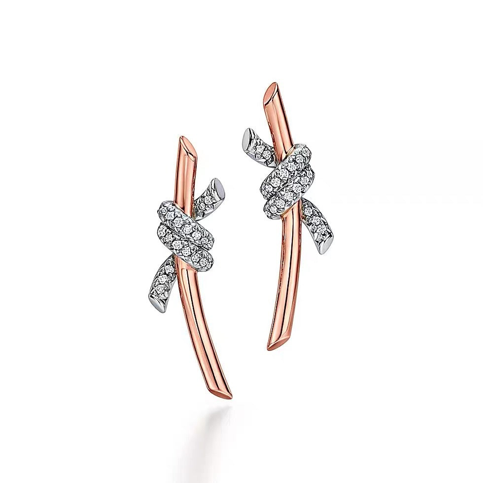 Tiffany Style Knot Cubic Zirconia 18K Gold-Plated Earrings