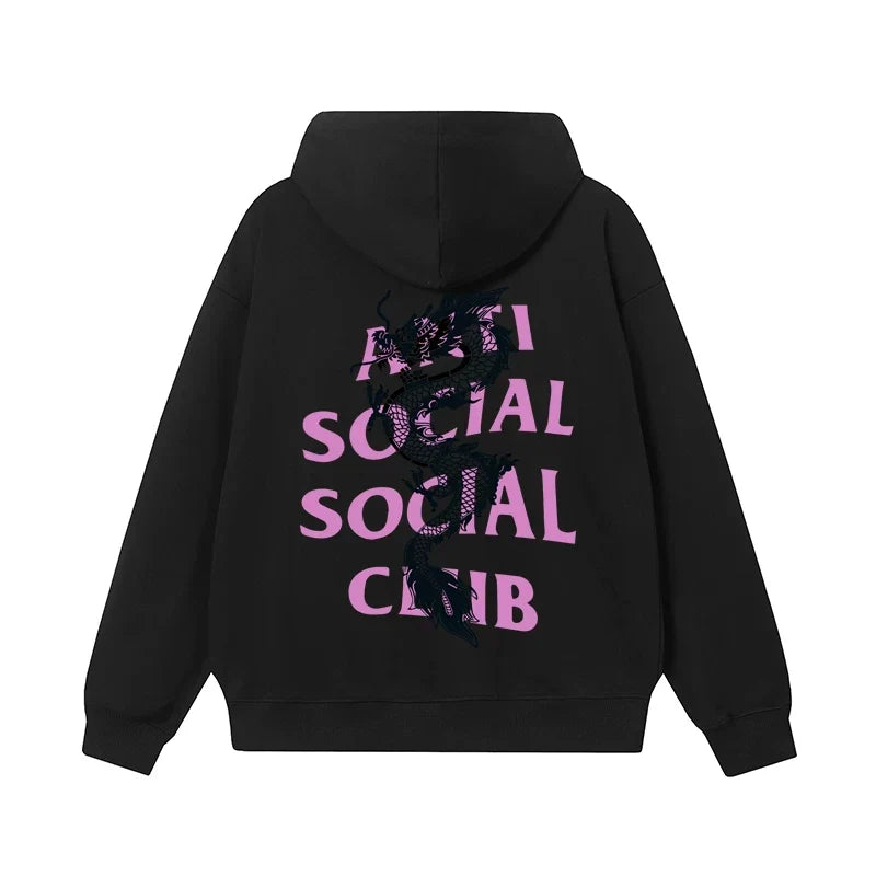 Anti Social Social Club Black Dragon Purple Logo Black Hoodie