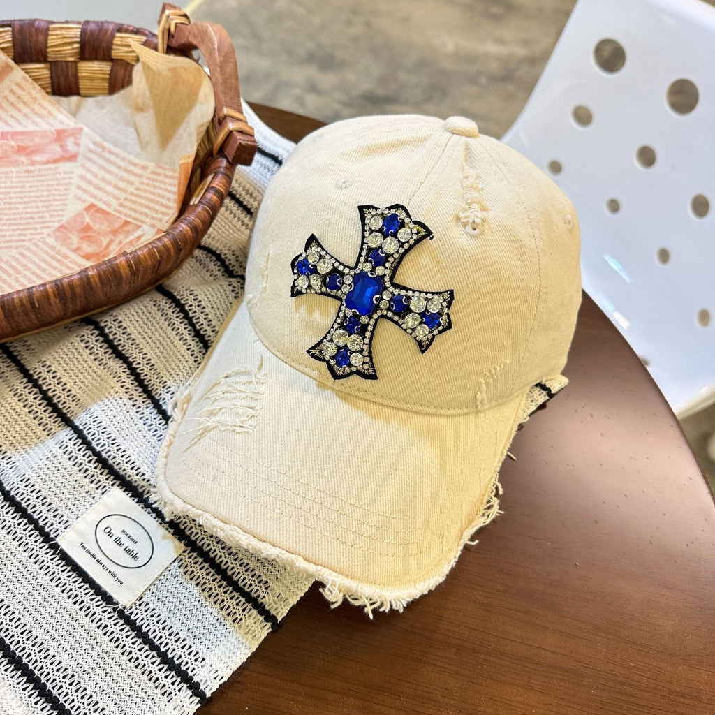 Rhinestone Cross Distressed Baseball Cap Streetwear Multi‑Style