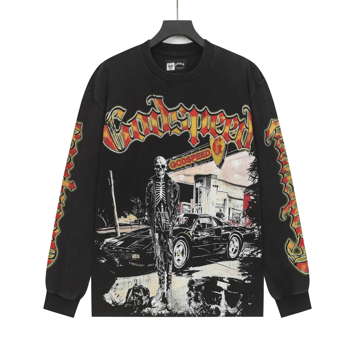 Godspeed Washed Black Rock Graphic Long-Sleeve T-Shirt