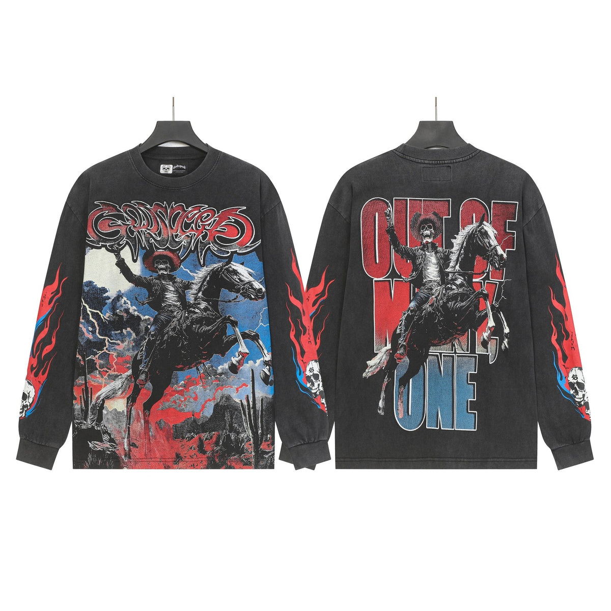 Godspeed Washed Black Cowboy Graphic Long-Sleeve T-Shirt
