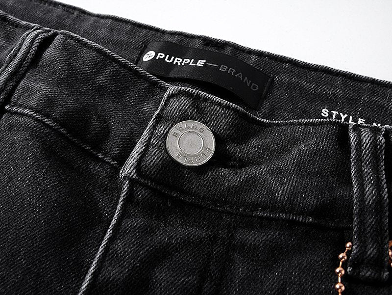 Purple Brand Paint Splatter Waxed-Look Black Jeans