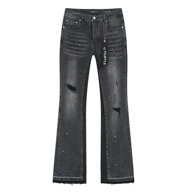 Purple Brand Washed Black Paint-Splatter Flared Jeans