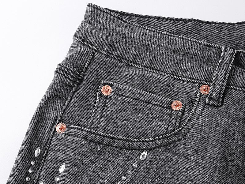 Purple Brand Rhinestone Burst Denim Shorts
