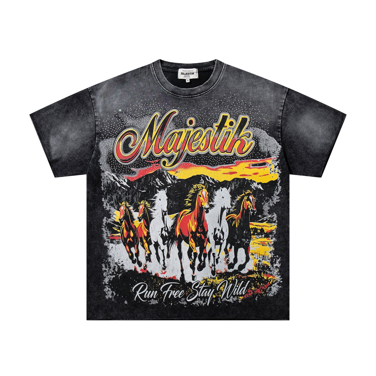 MAJESTIK Rhinestone Distressed Graphic T-Shirt
