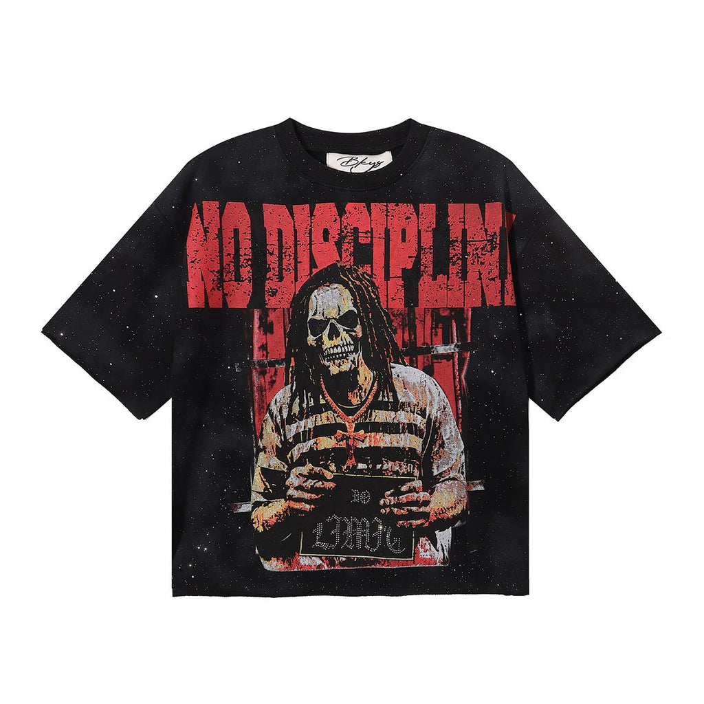 BKYS Revival No Discipline Rhinestone Skull Graphic Cropped T-Shirt