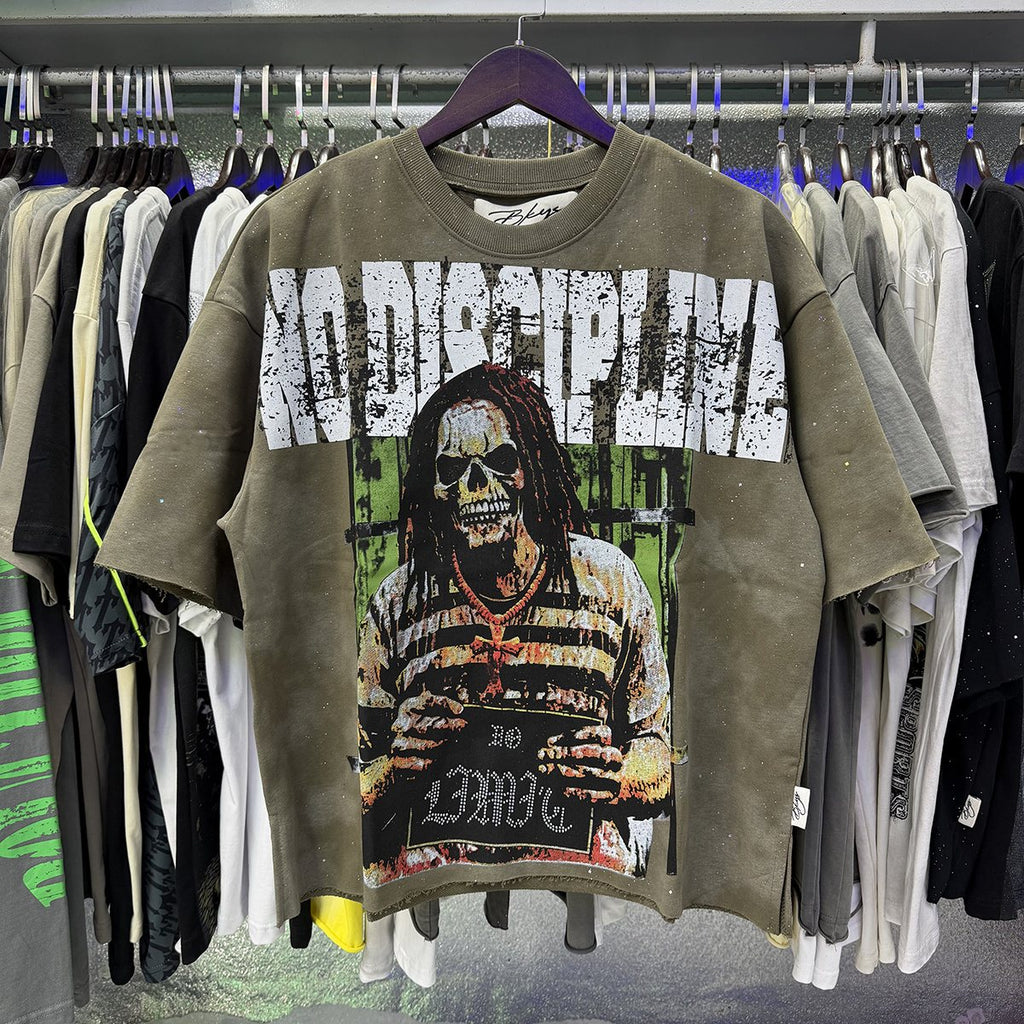 BKYS Revival No Discipline Rhinestone Skull Graphic Cropped T-Shirt