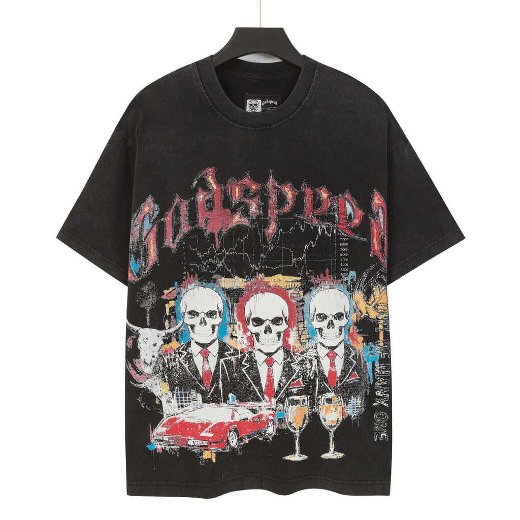 Godspeed Washed Black Skull Car Graphic T-Shirt