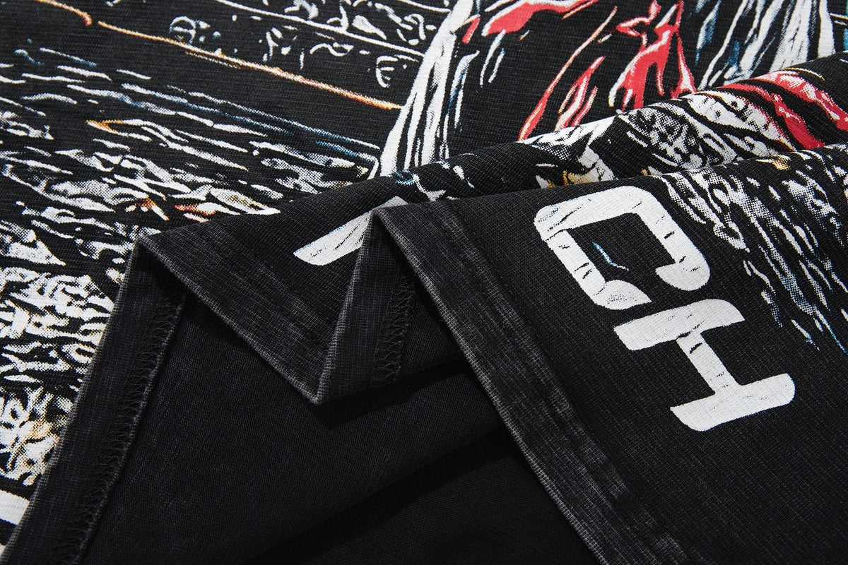 MAJESTIK Washed Black Graphic Short-Sleeve T-Shirt