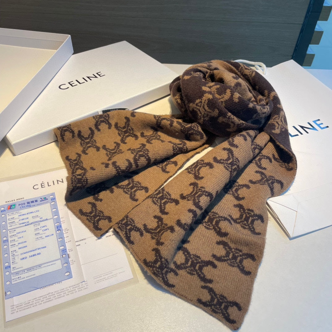 Celine Style Triomphe Monogram Knit Scarf